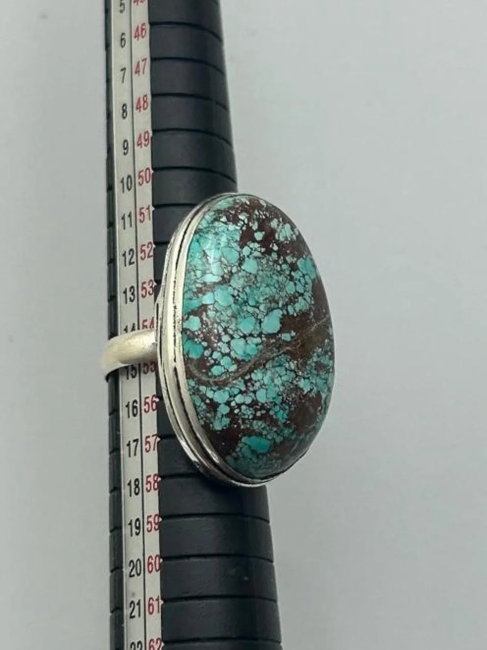 925 Silver Turquoise Matrix Oval Ring - Blue-Green and Brown